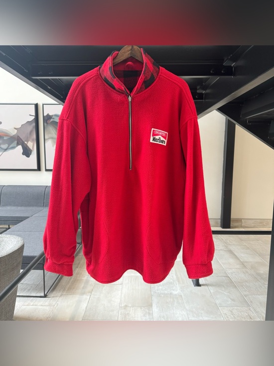 Marlboro Other - Vintage Marlboro Red Half-Zip Fleece with Buffalo Plaid Size XXL
